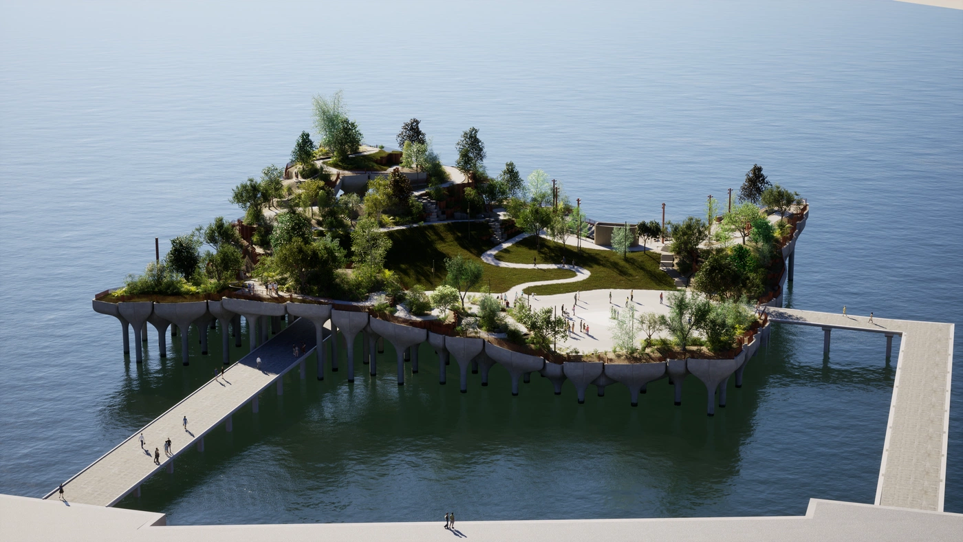 Little Island NYC hillside view.