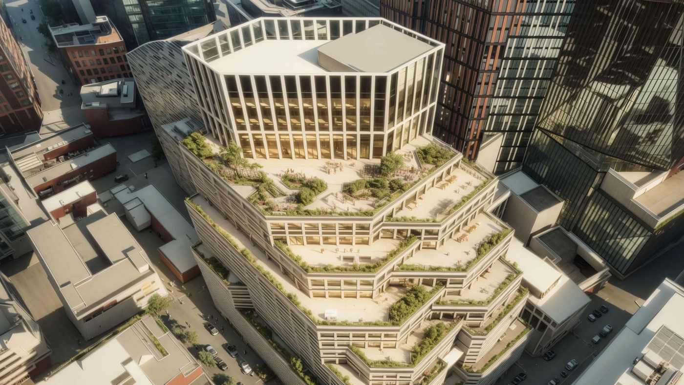 Aerial view of EDGE Liverpool Street digital twin