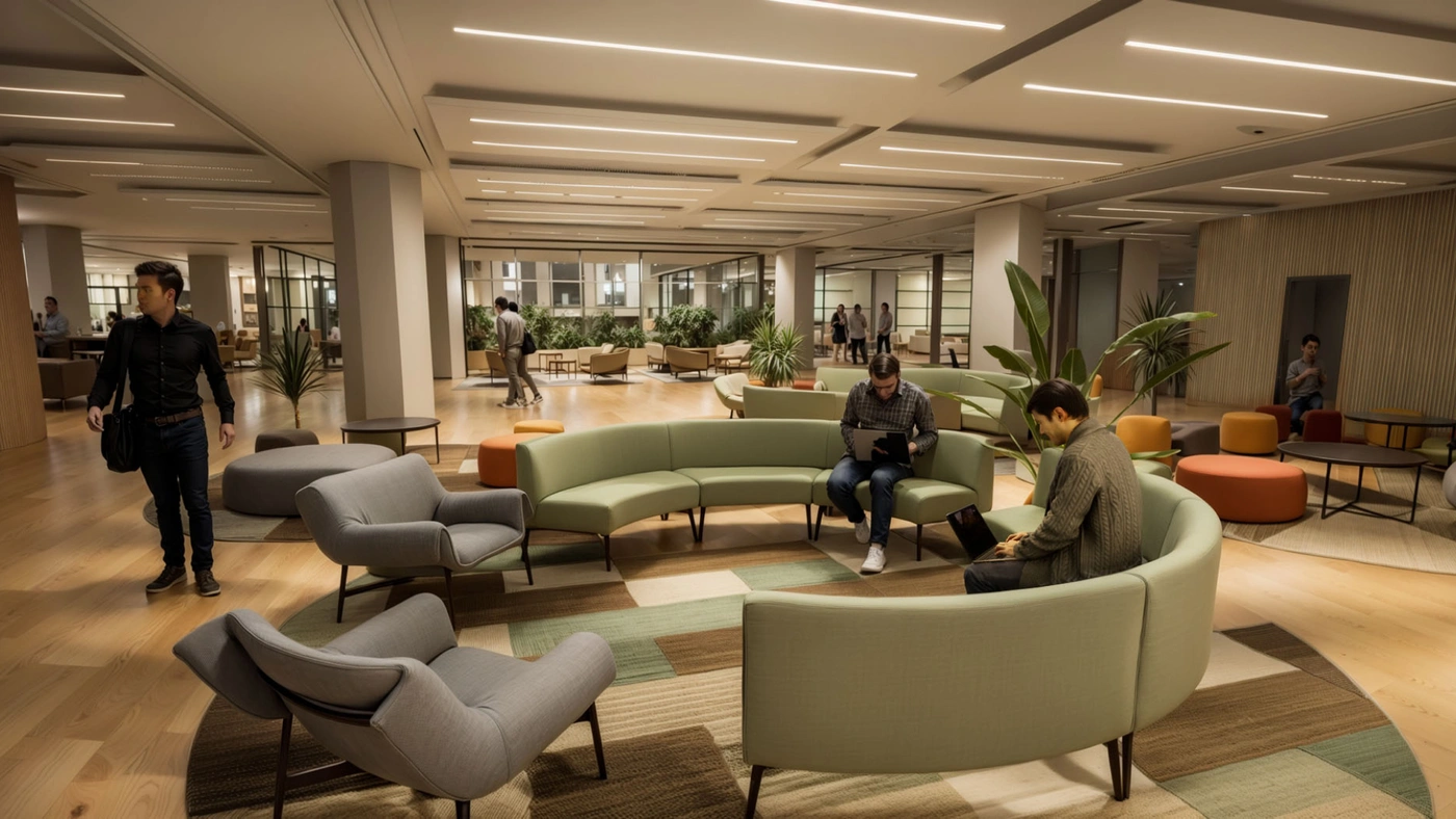 Lobby seating in EDGE Liverpool Street digital twin.