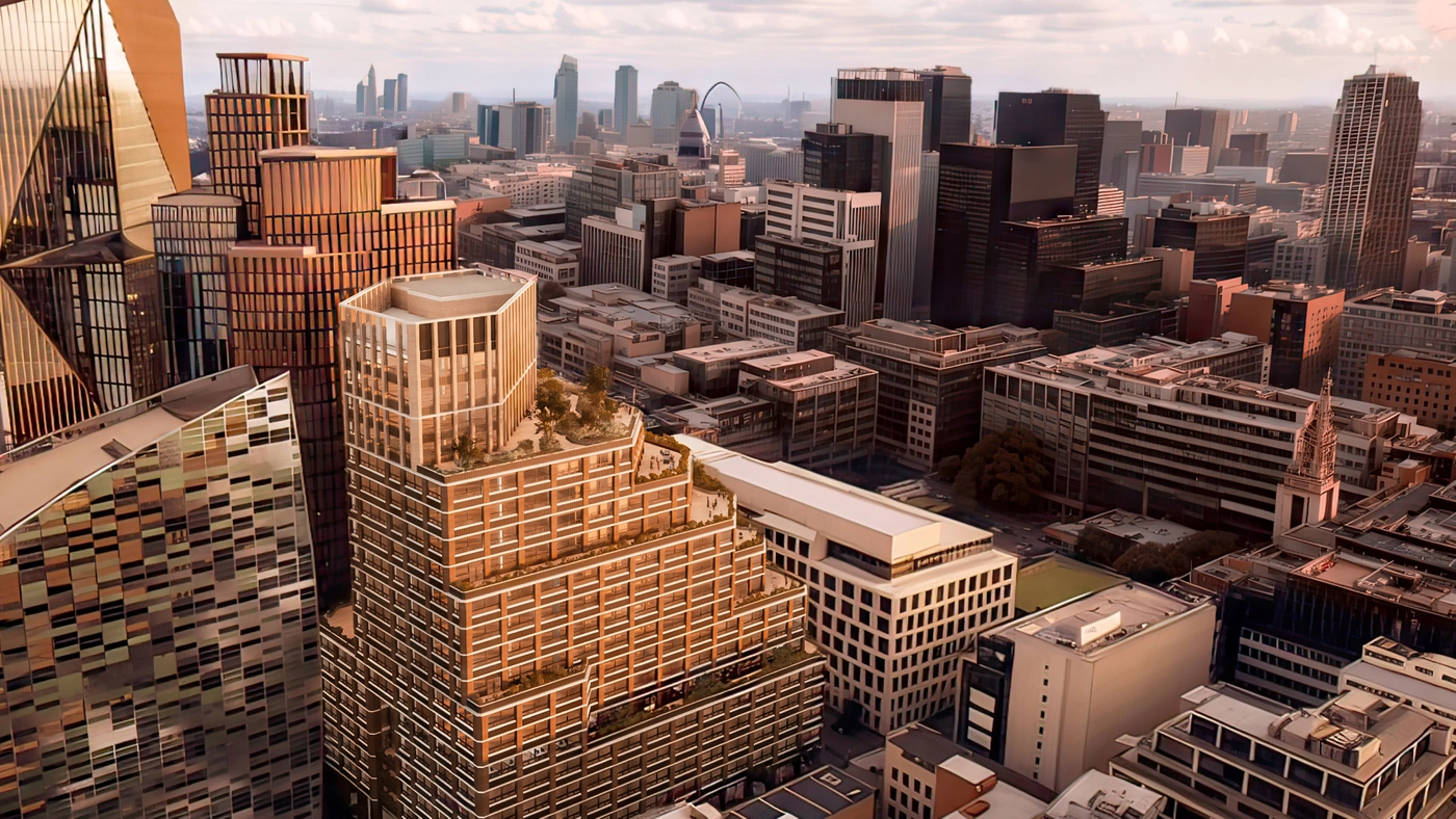 Aerial view of EDGE Liverpool Street digital twin.