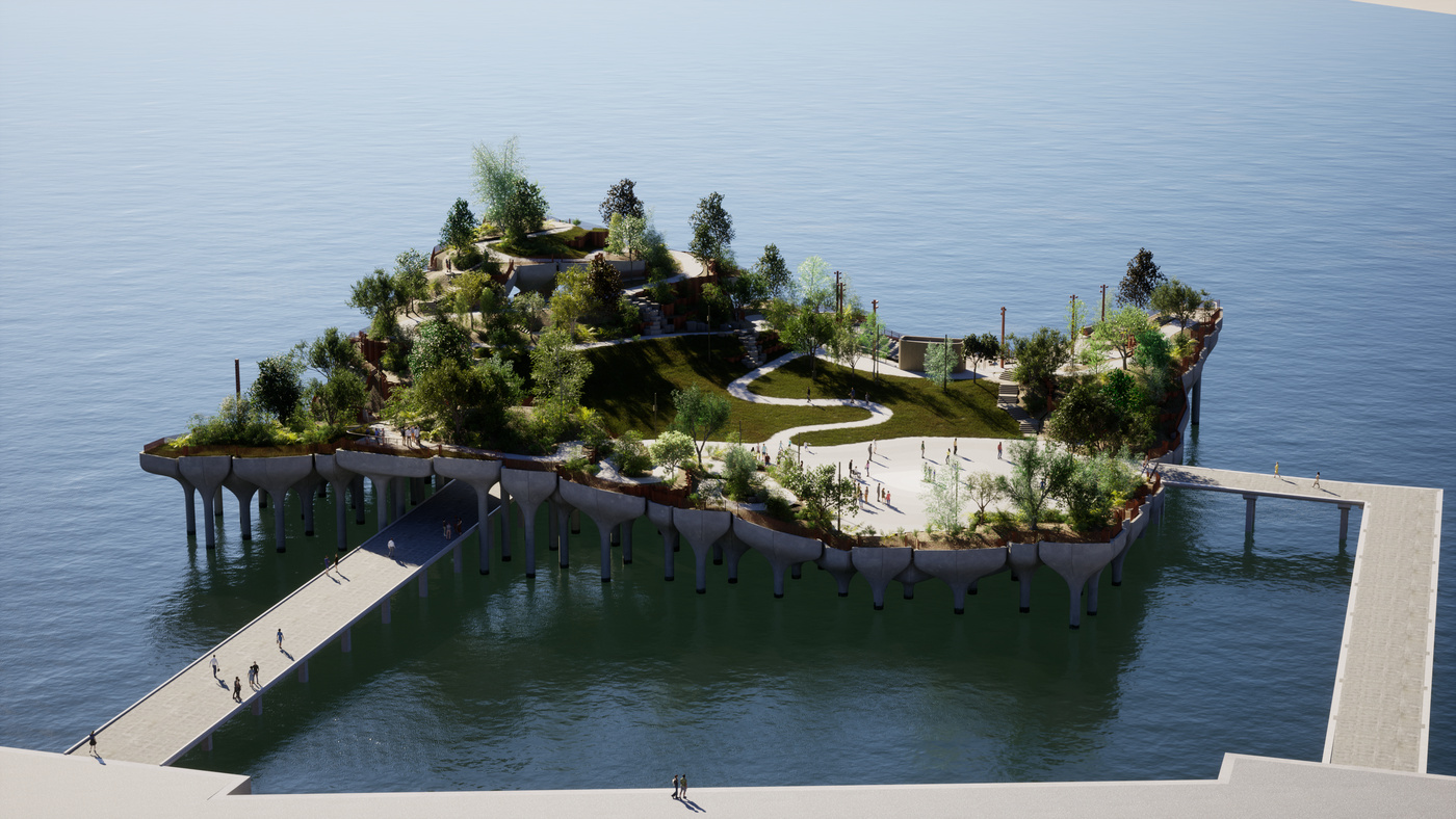 Little Island NYC hillside view.
