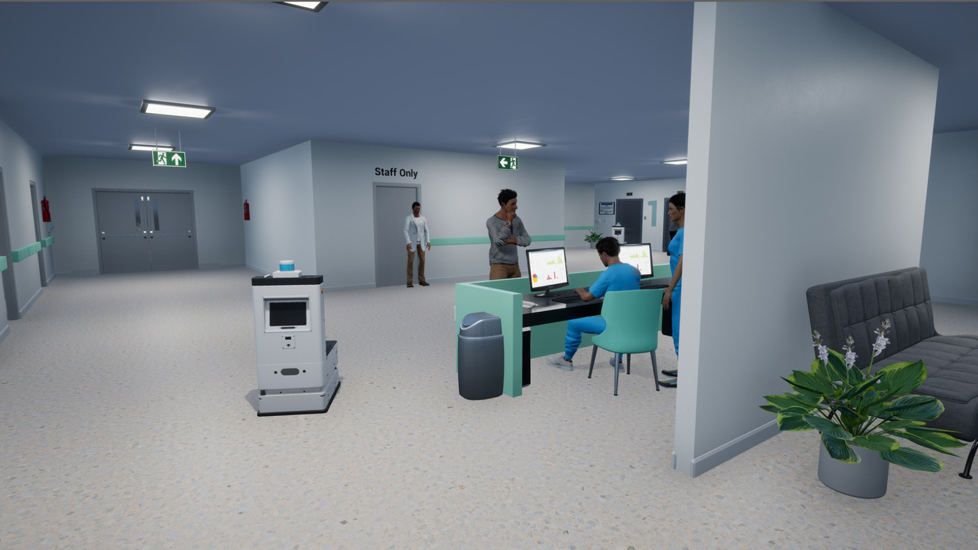 An autonomous hospital service robot simulation powered by dSPACE AURELION.