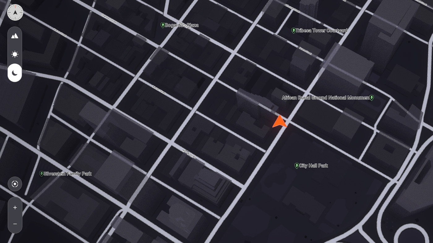 Une vue en mode nuit d'une carte fonctionnant dans le modèle d'IHM de l'Unreal Engine.