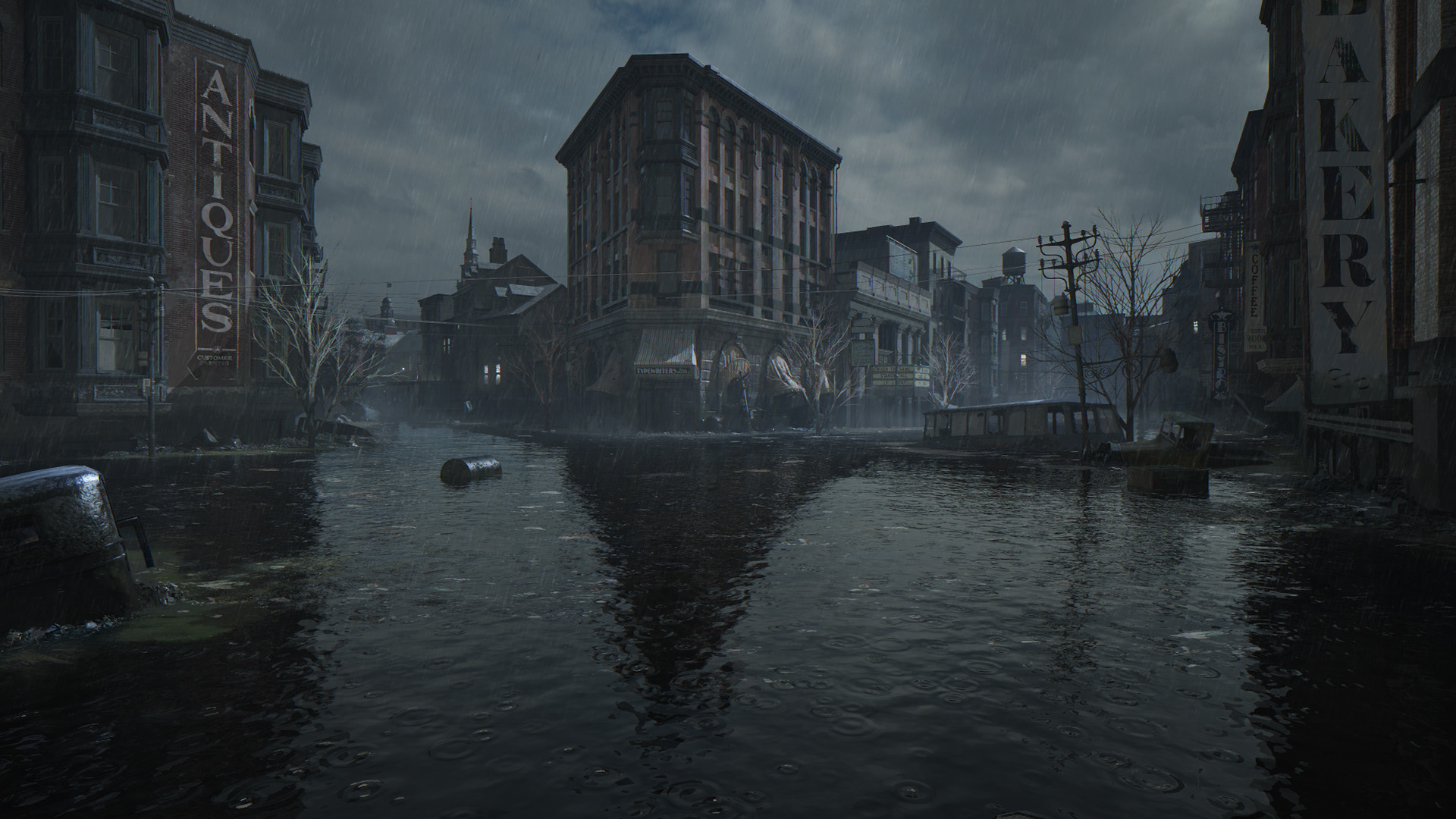 A flooded city scene in ‘The Sinking City 2’.