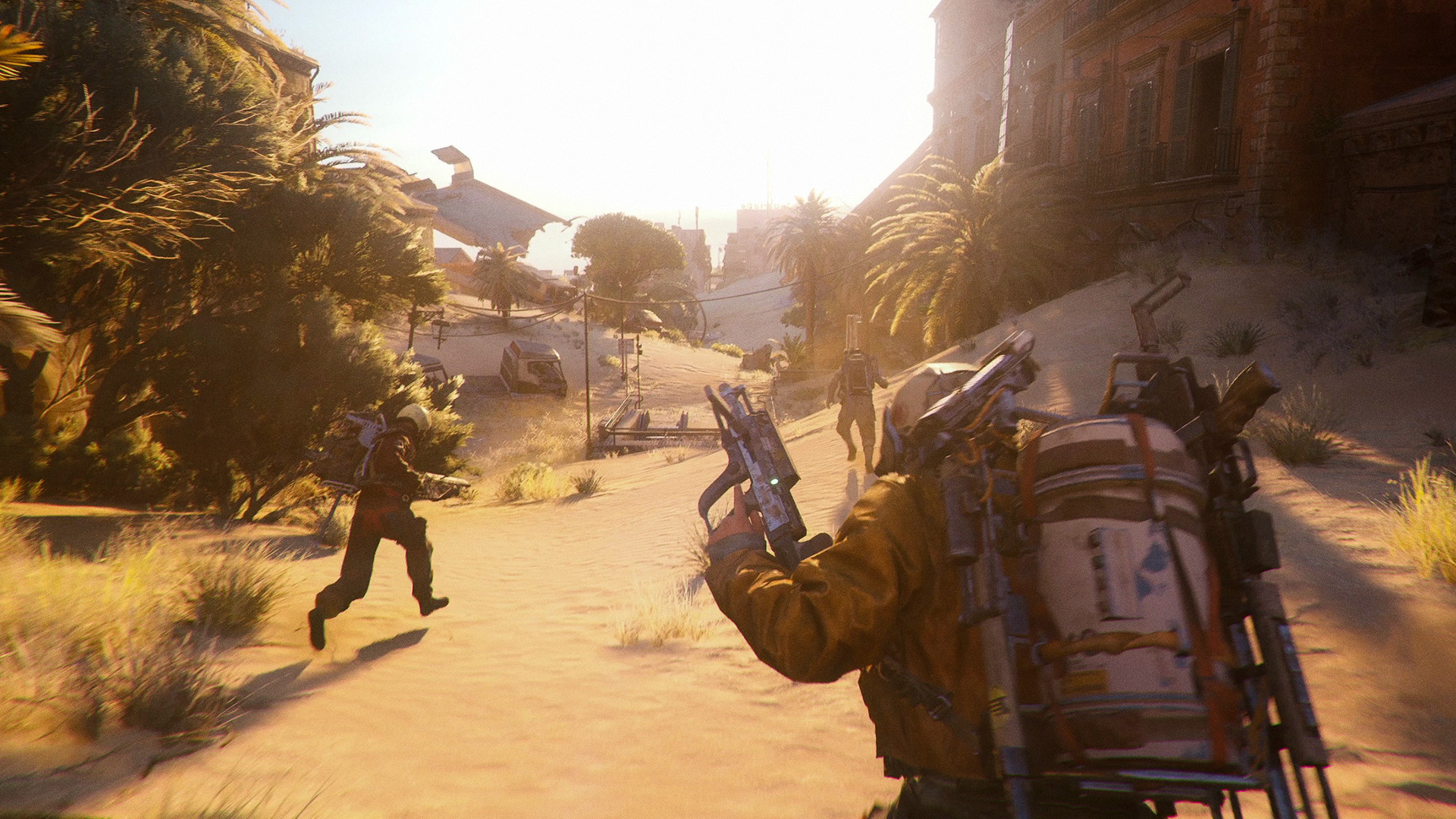 Raiders run for cover in ‘ARC Raiders’, a UE5-powered game.