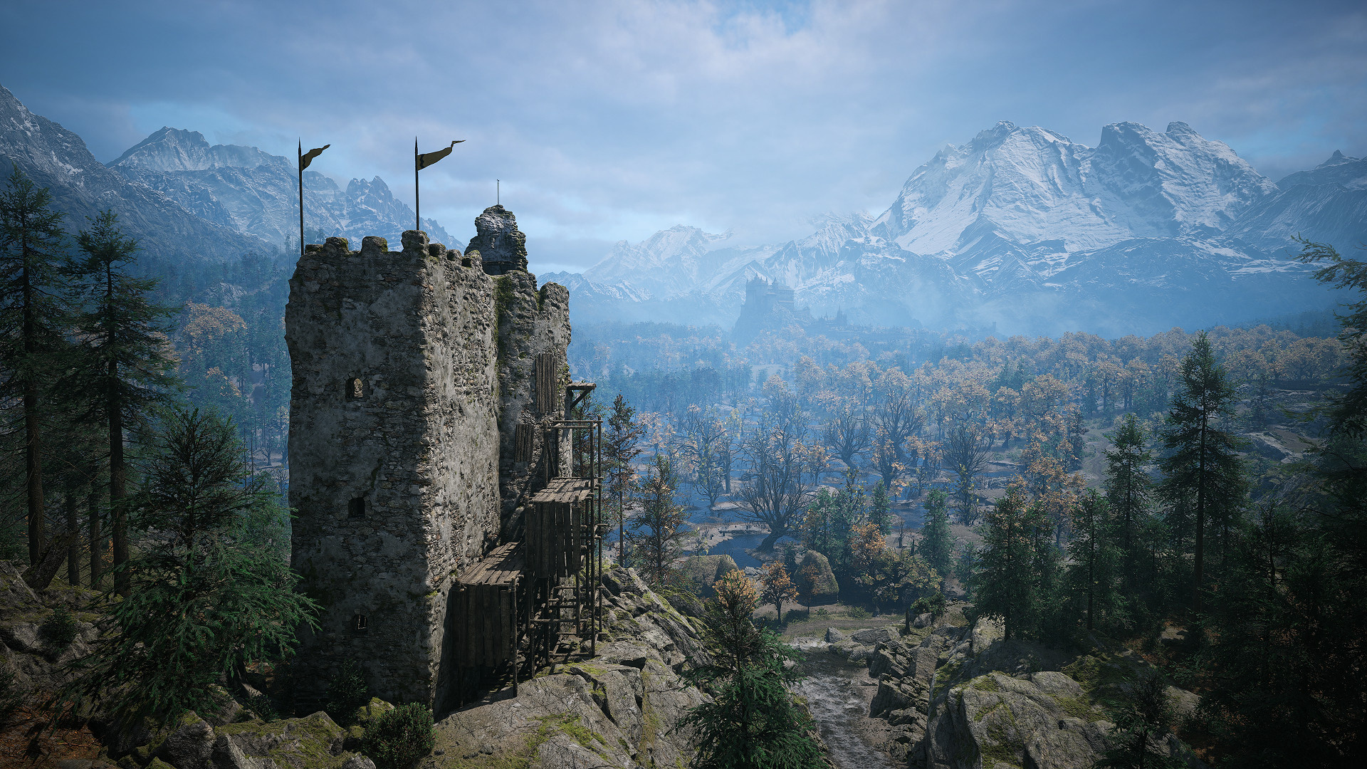 Um castelo do RPG "The Blood of Dawnwalker", desenvolvido na UE5.