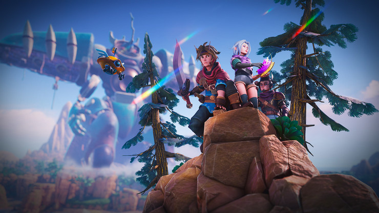 Hero and Em stand on a rock in ‘Oceanhorn 3: Legend of the Shadow Sea’.