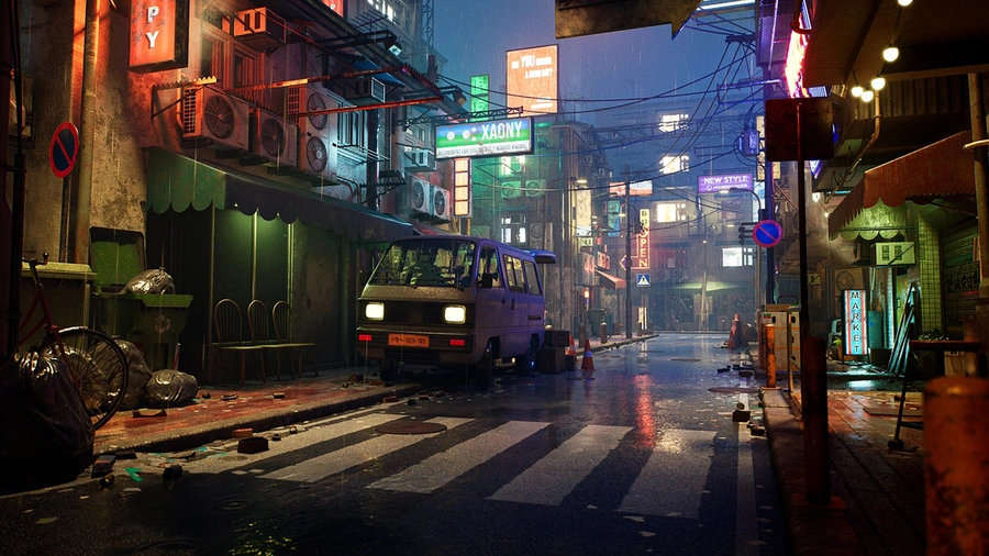 Rainy Neon Streets asset on Fab.