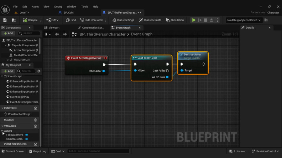 The Blueprint visual scripting system in Unreal Engine.