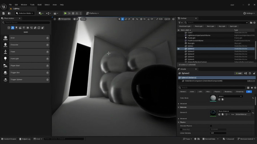 Shadows and reflections in Unreal Engine.