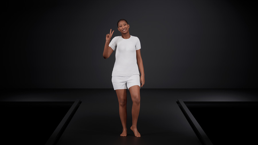 Un personnage MetaHuman en short blanc et t-shirt.