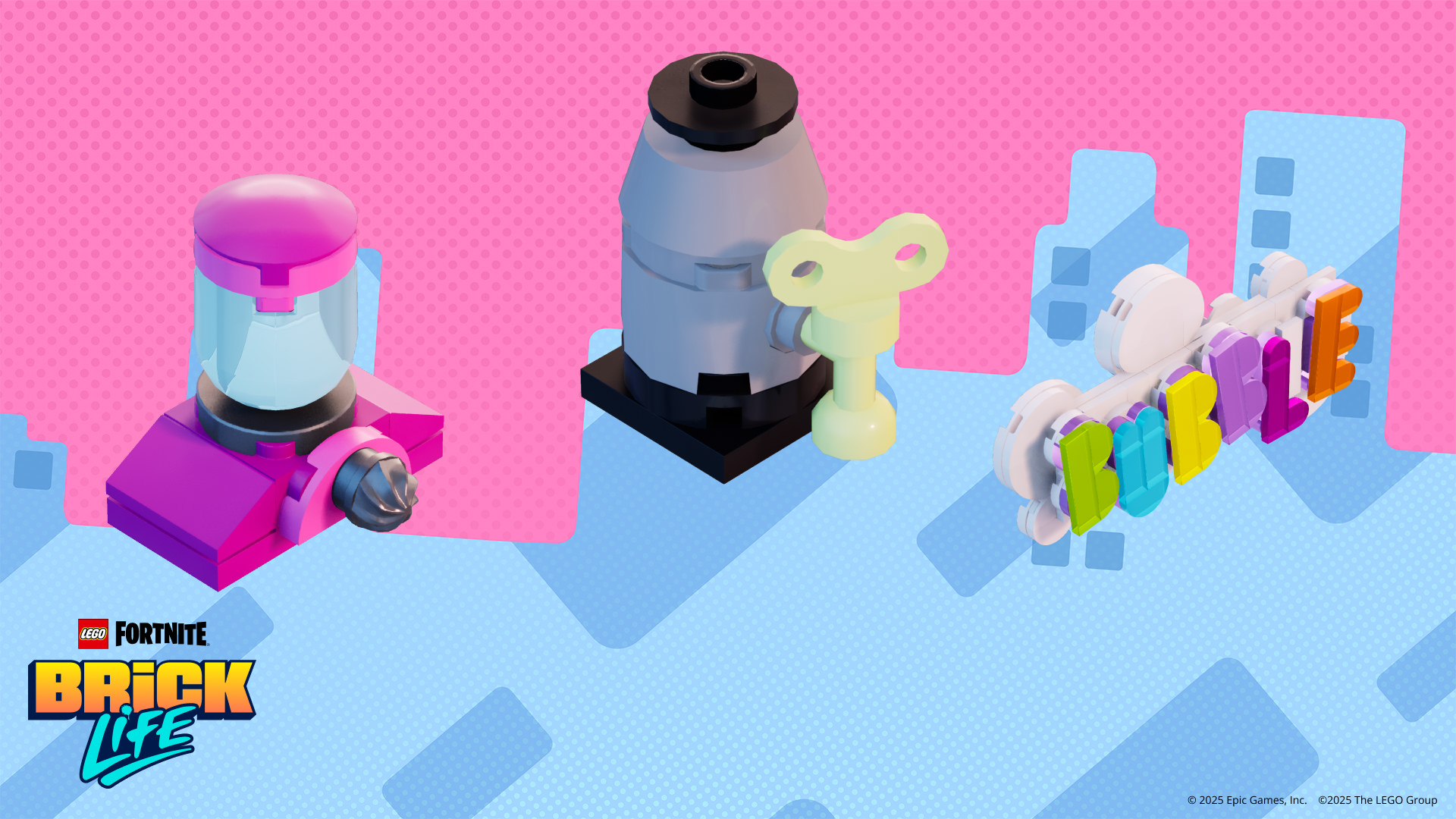 LEGO Fortnite Blitz It Blender, Tea Dispenser, and BUBBLE Sign