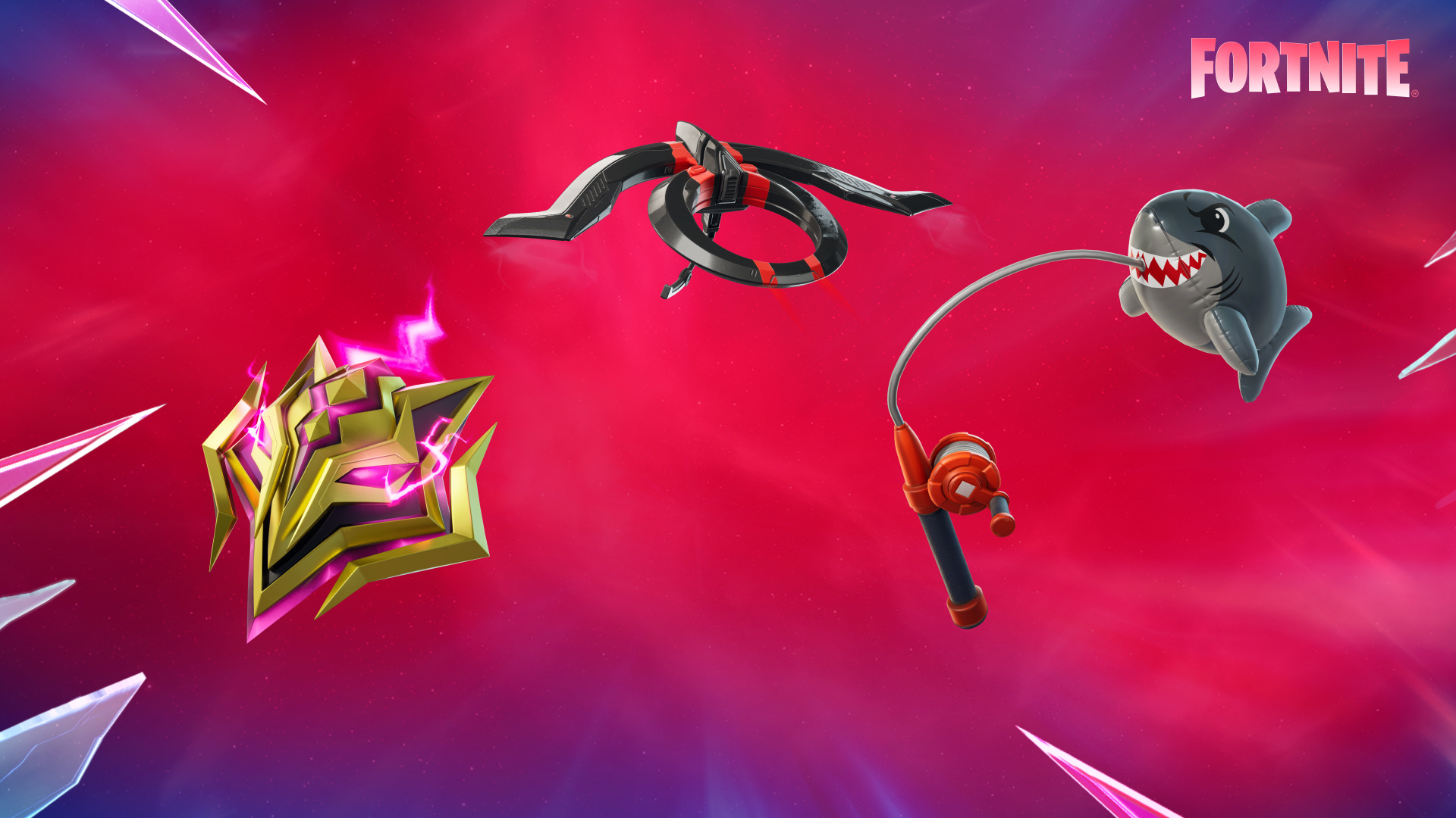 Fortnite Trickster’s Shield Back Bling, Crimson Rover Glider, and Balloon Bobber Pickaxe