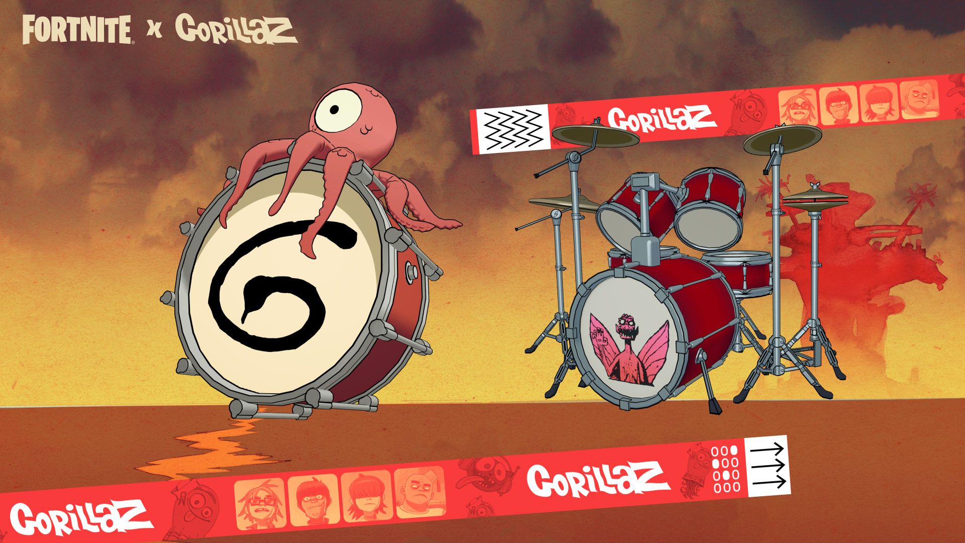 Fortnite One-Eyed Octopus Back Bling and Russel’s Drums