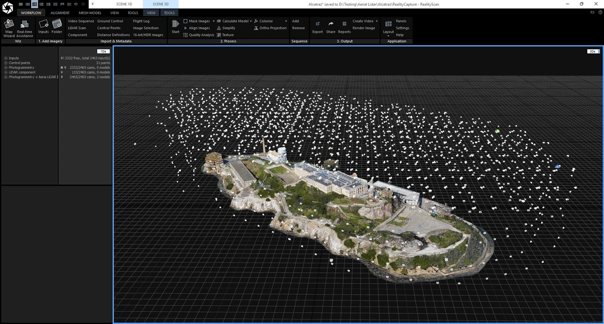 Alcatraz photogrammetry data aligned in RealityScan