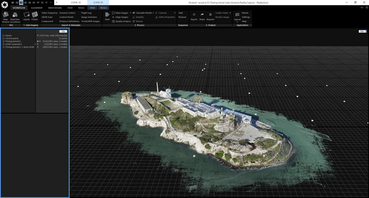 Alcatraz aerial LiDAR data in RealityScan