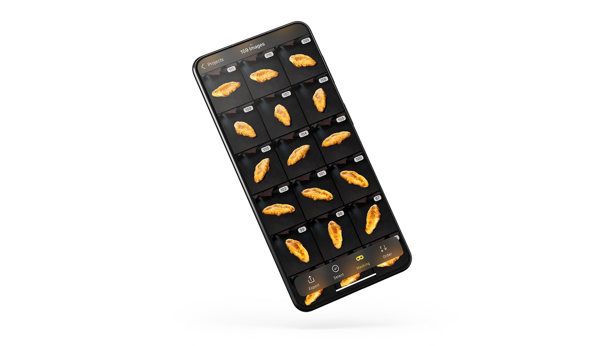 Cell phone displaying multiple views of an object scanned by RealityScan Mobile.