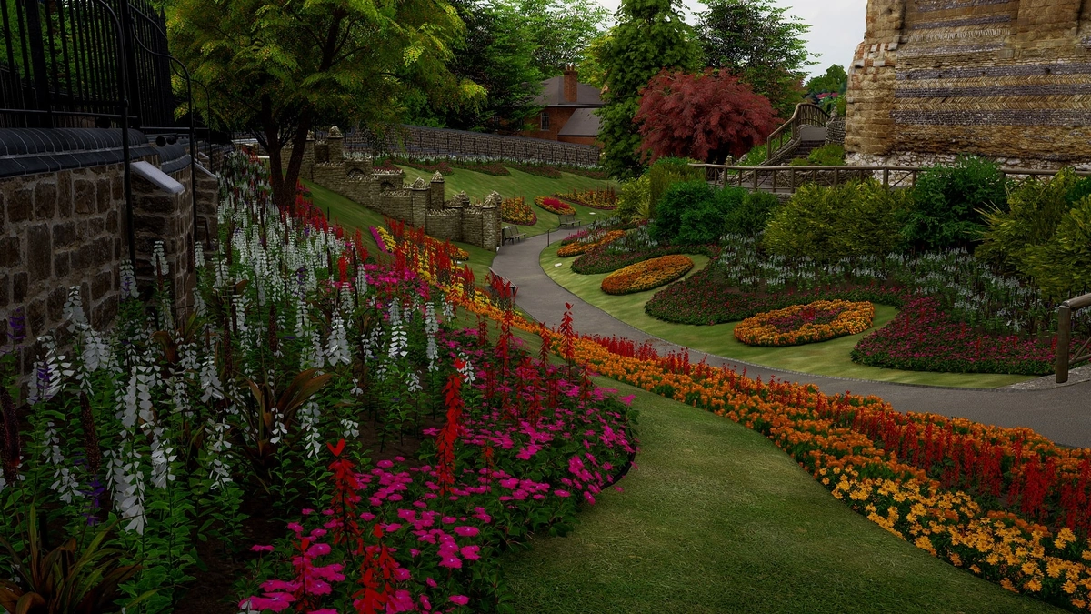 Garden flowers in Guildford Castle Unreal Engine environment.