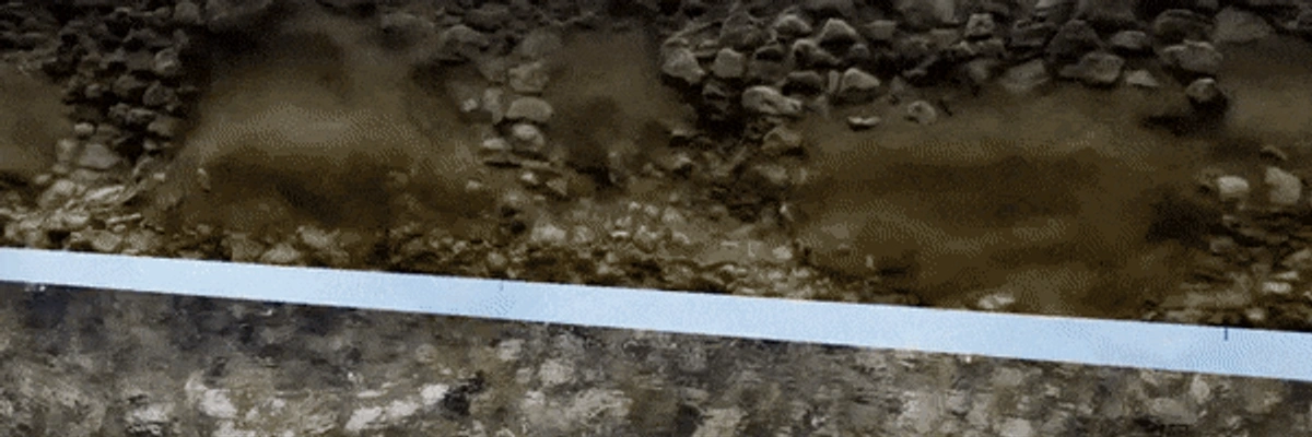 Animation of current image of Guildford Castle site giving way to projection of its former state.