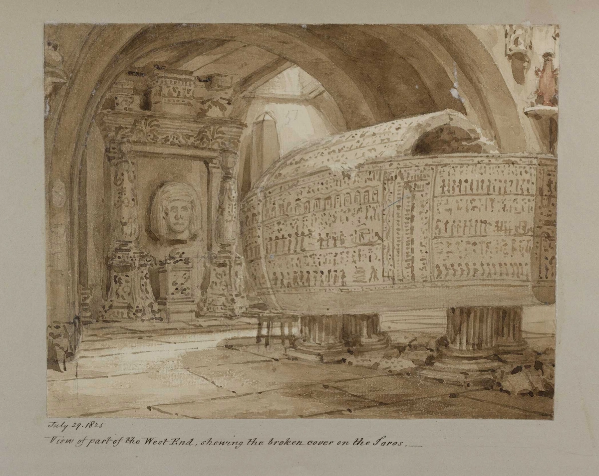 Original watercolor of the sarcophagus of Seti I.