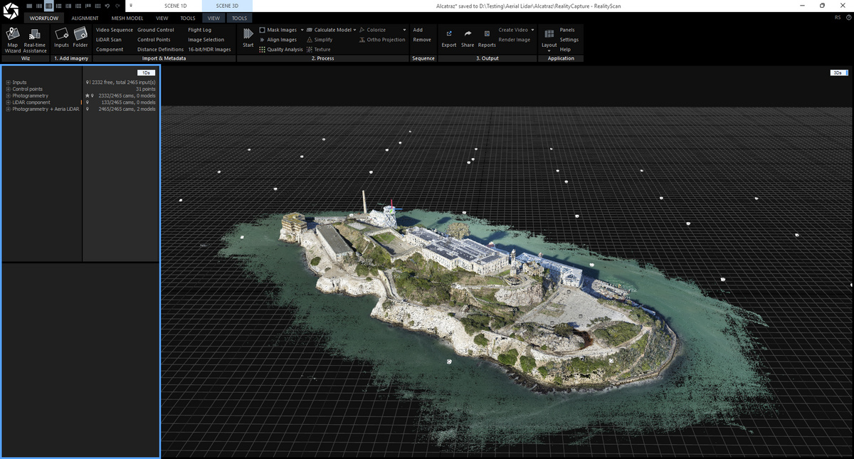 Alcatraz aerial LiDAR data in RealityScan