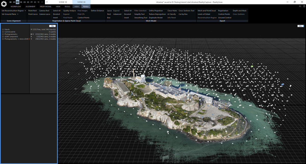 Photogrammetry and LiDAR data aligned together in RealityScan.