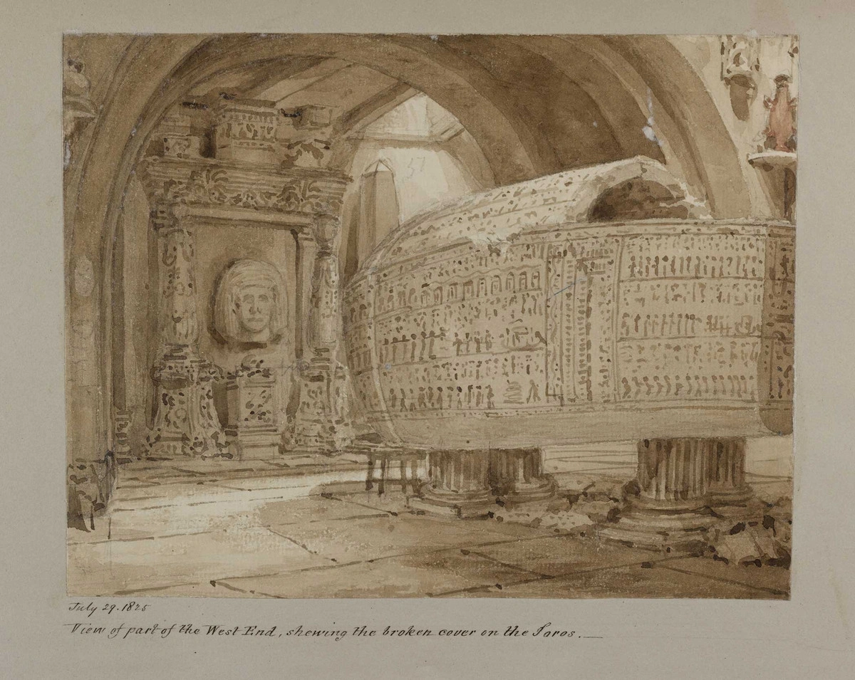 Original watercolor of the sarcophagus of Seti I.